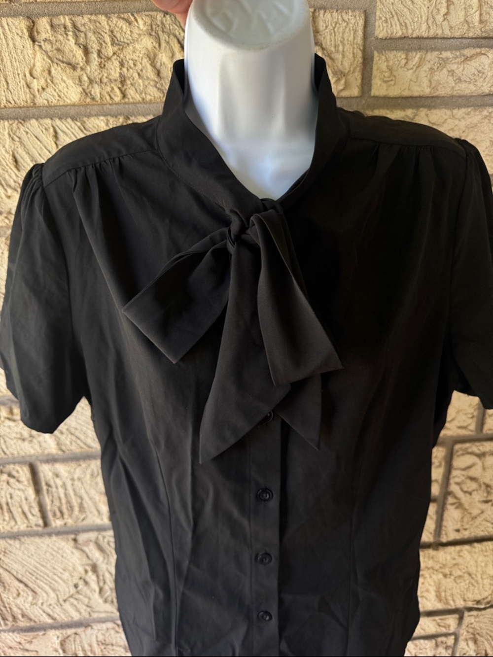 Classic Black Tie-Neck Blouse Sexy Large vintage-style bow tie neck blouse